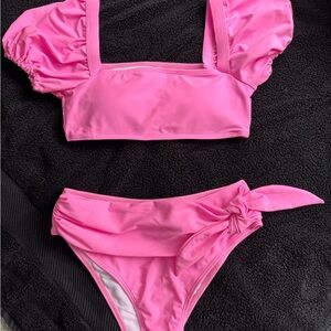 Pink Bikini Set with Puff Sleeves